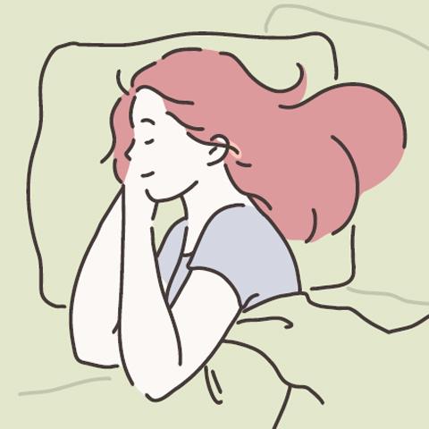 Drawing of a woman sleeping on a bed.